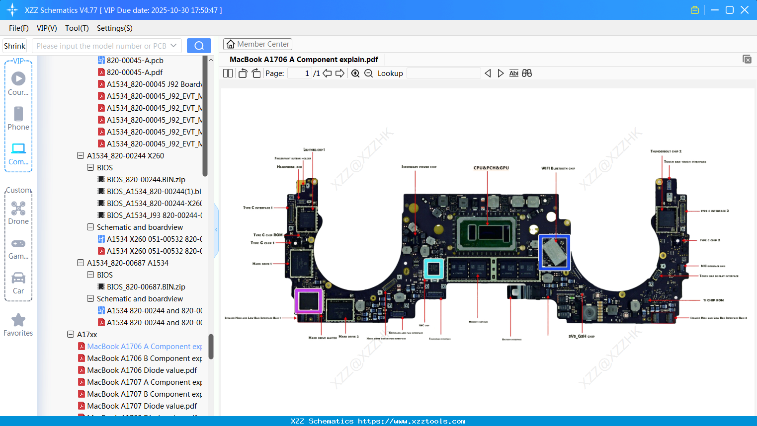 Laptop Apple MacBook A1706 A Component Explain